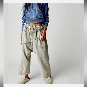 Free People Runyon Oversize Stripe Pant Harem Pale Blue Drawstring Size XS